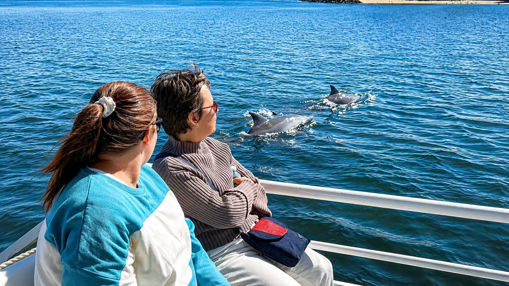 Dolphins swimming in the Port River
